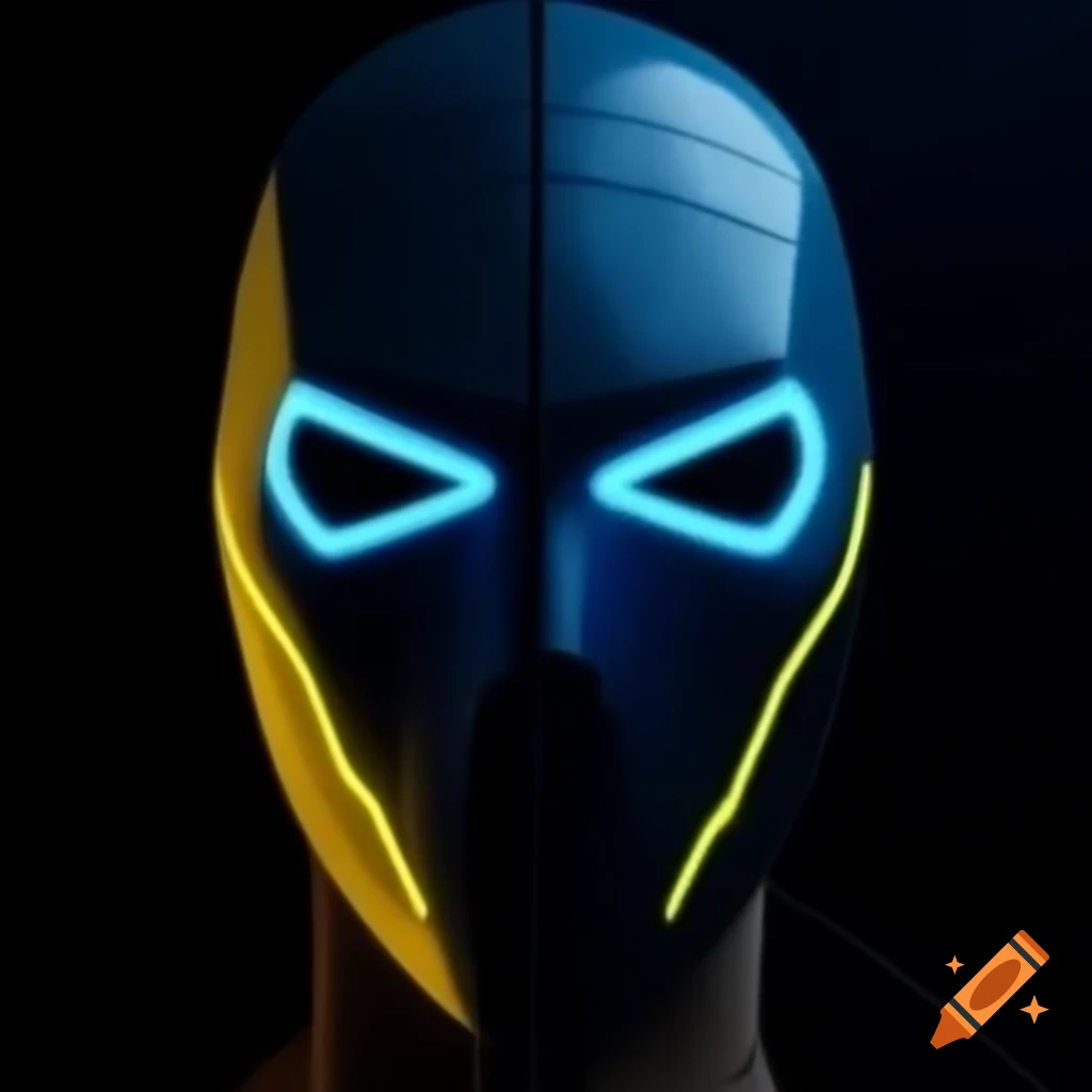Sleek aerodynamic mask covering upper face with sharp eye cutouts