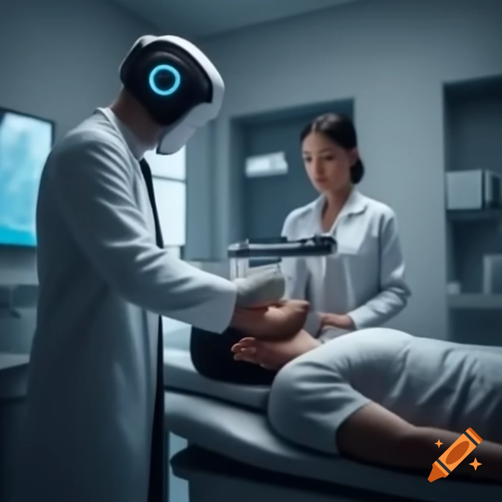 AI diagnosing a man in a clinical setting
