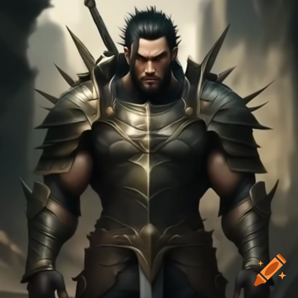 Tall muscular man in black spiked plate armor wielding a two-handed sword