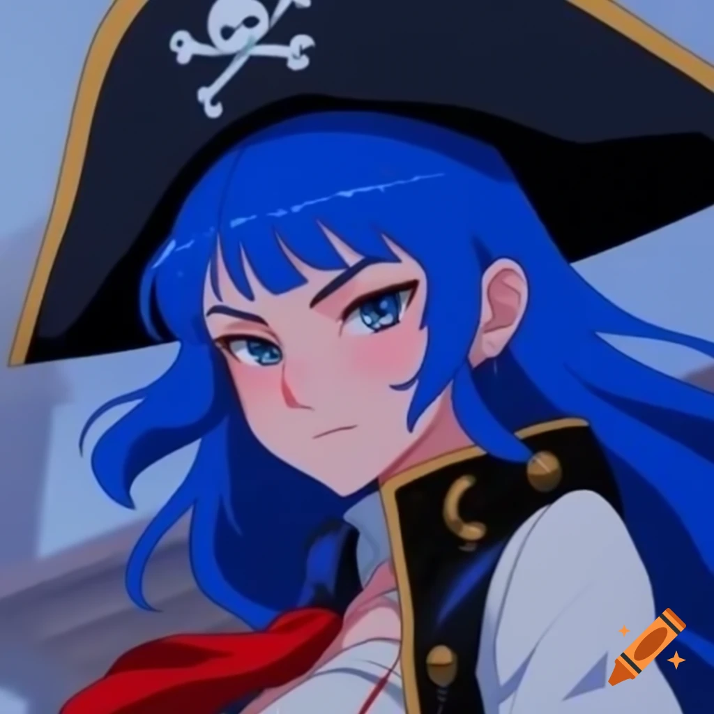 Blue haired female pirate in anime art style