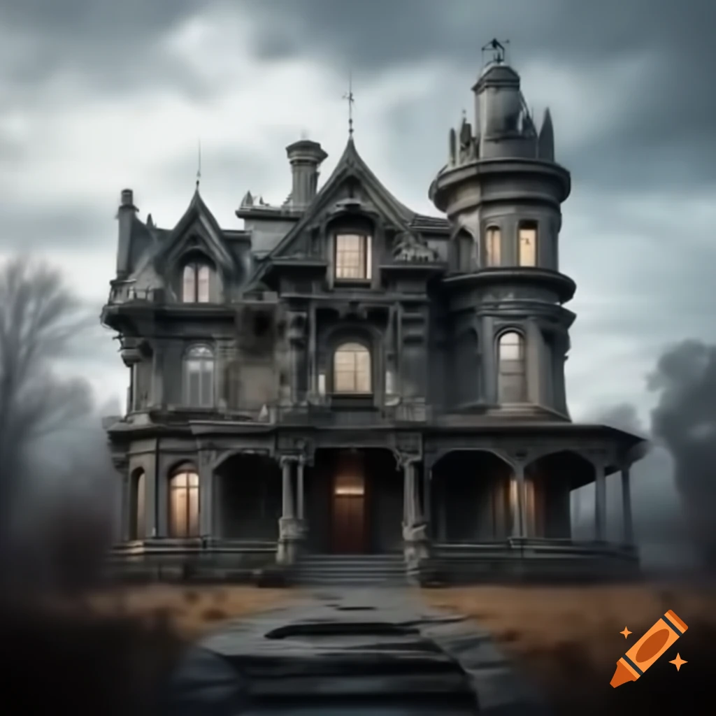 Victorian mansion made of stone with zombies surrounding it