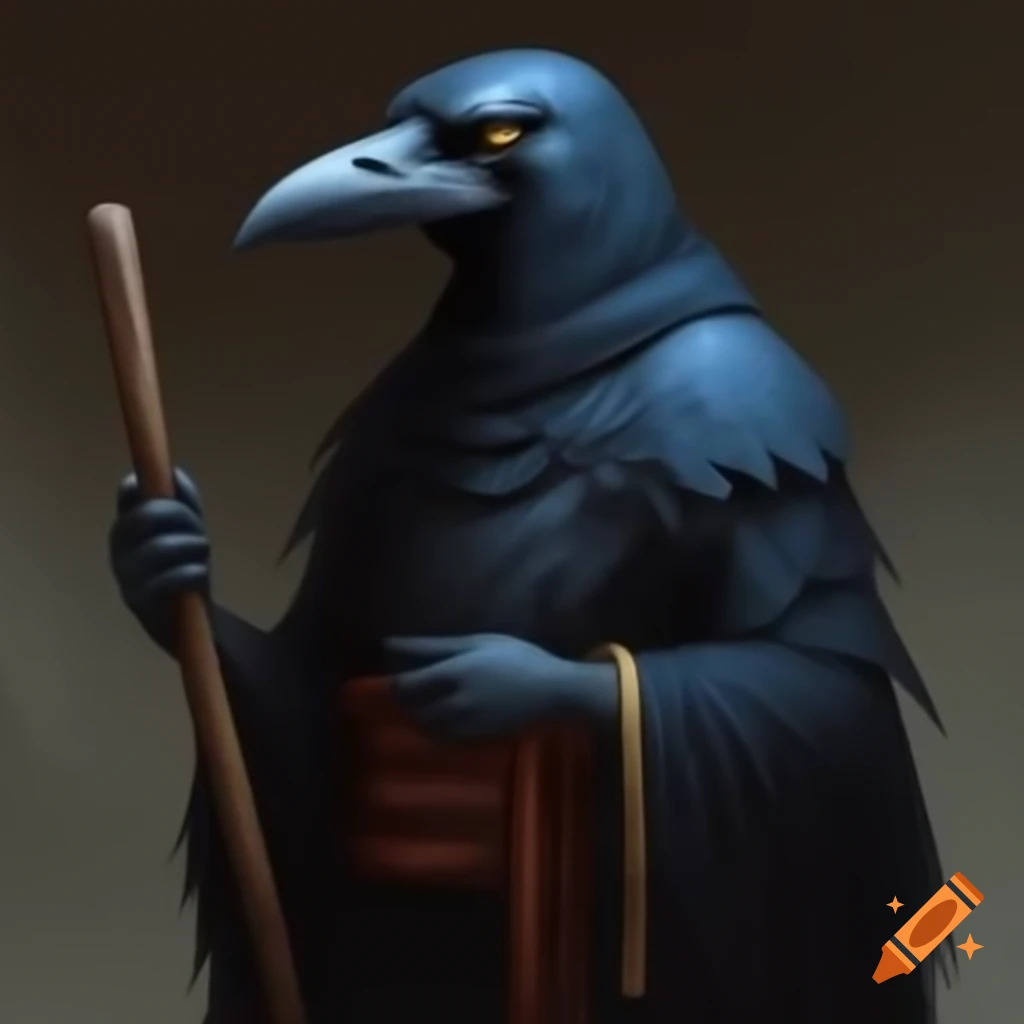 Raven monk holding a staff
