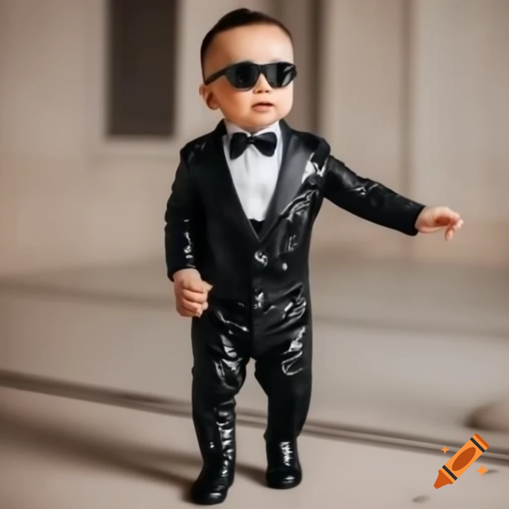 Baby wearing sequined suit and sunglasses