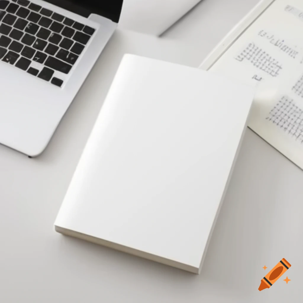 White book cover mockup for math book on a desk