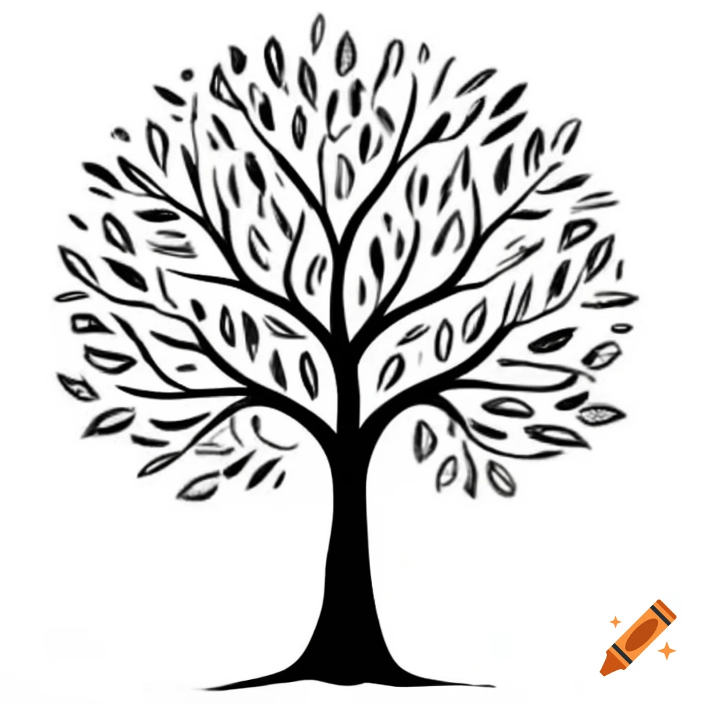 Black and white drawing of a tree on craiyon