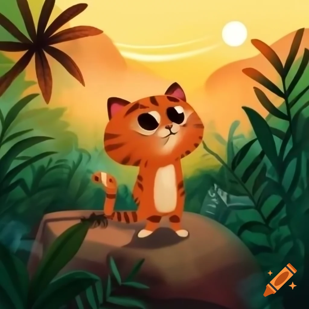 Puss in Boots character at sunrise in a jungle setting