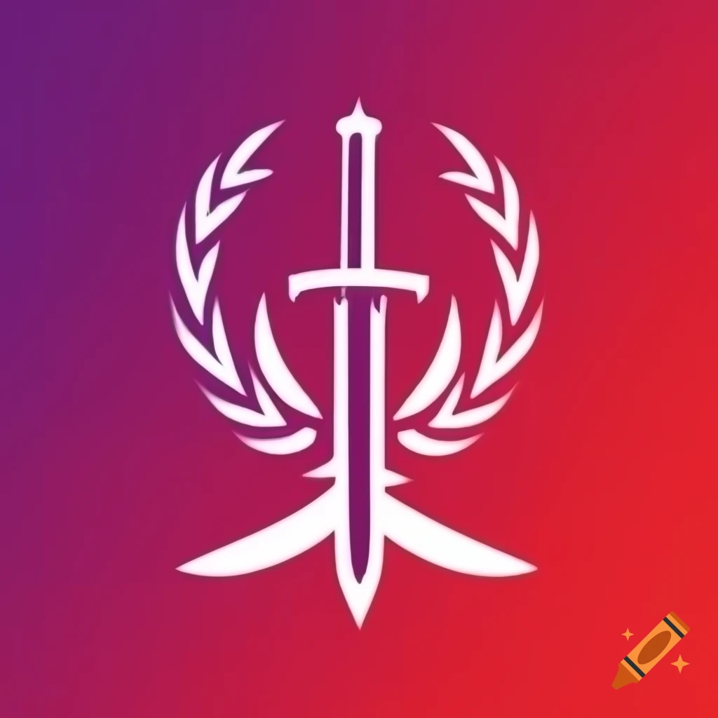 Abstract logo featuring sword and olive branch with team elements