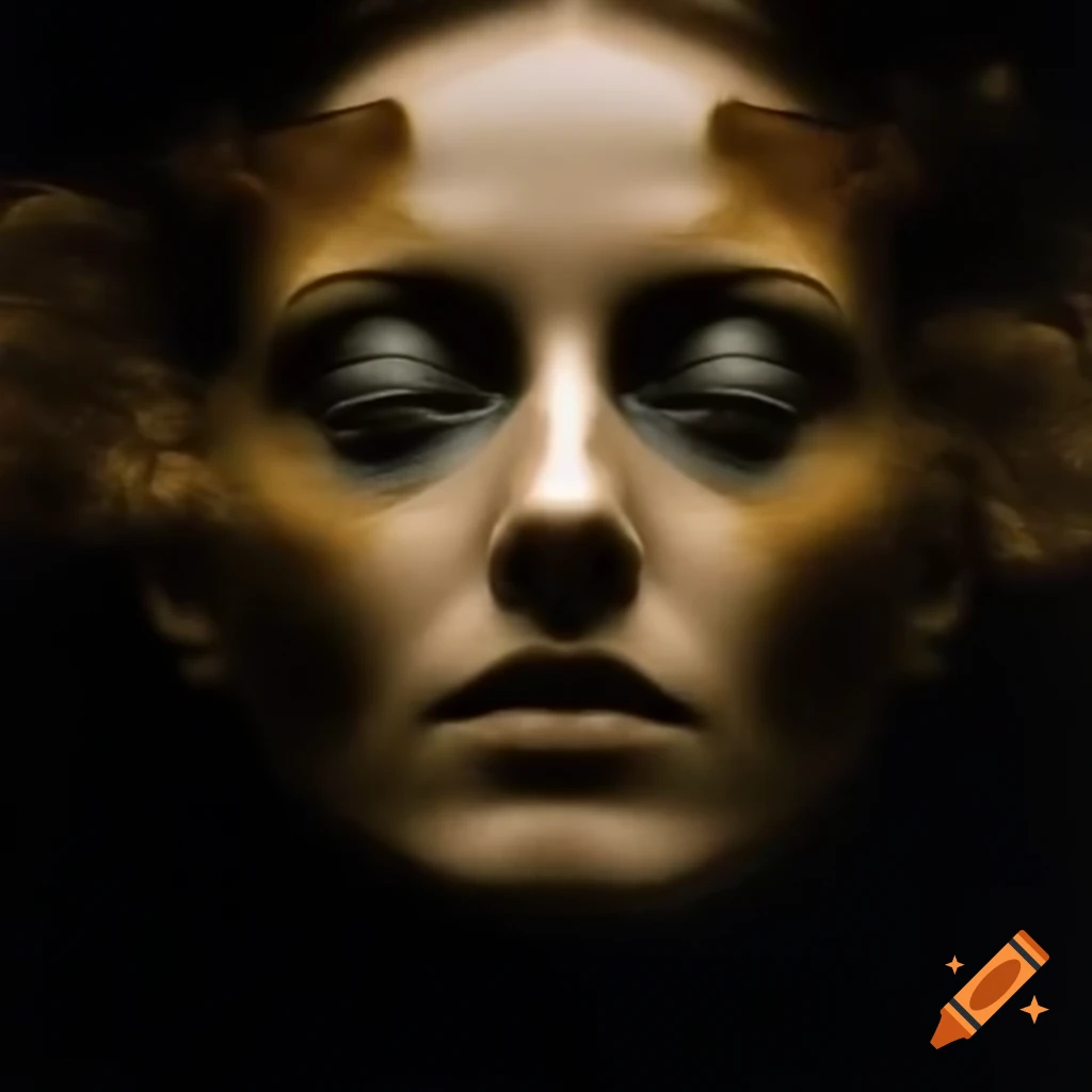 Vintage 1990 portrait emphasizing intense facial features with neoclassical style