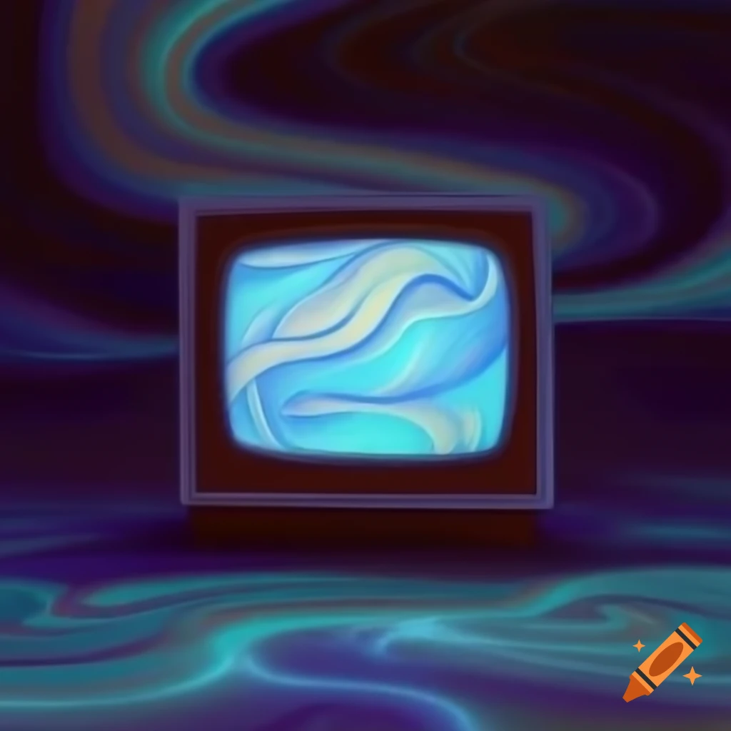 Surreal drawing of box TV with swirling patterns