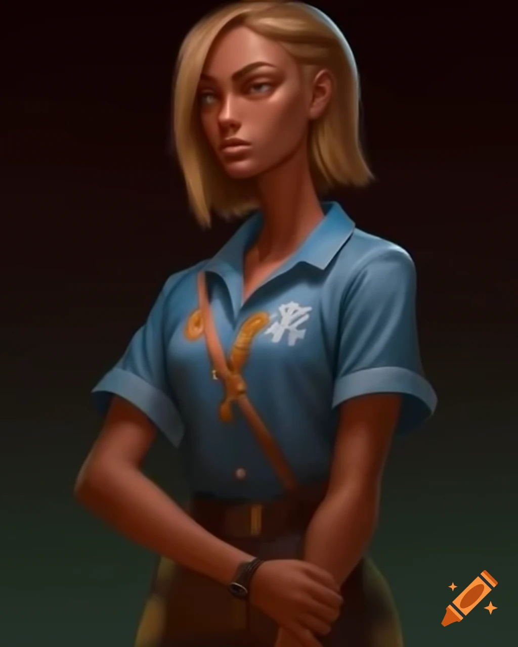 Horselike humanoid female wearing a crypto-themed shirt