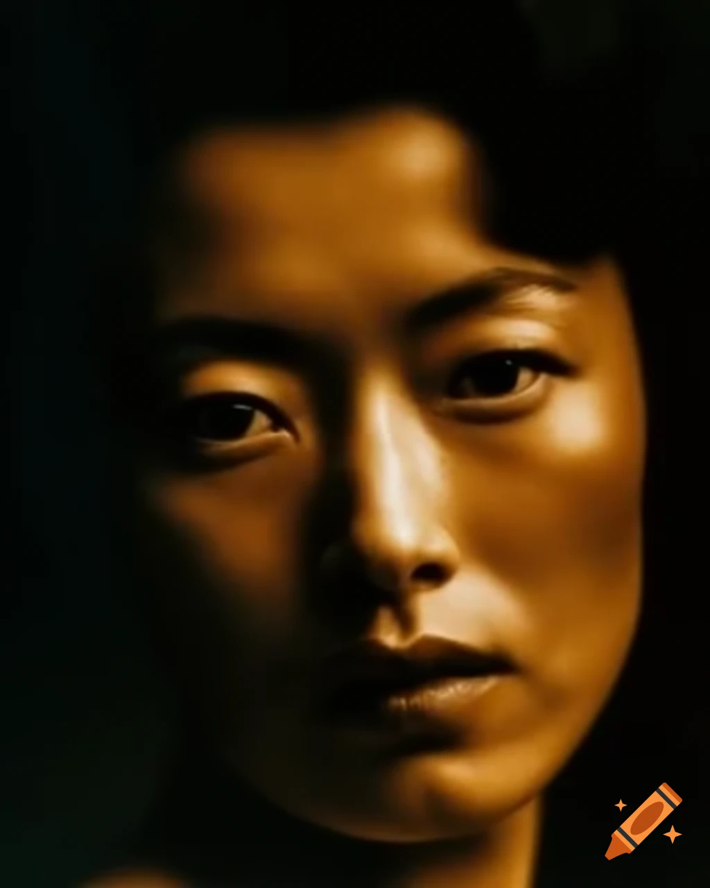 Vintage 1990 portrait of a Japanese woman with detailed features and retro hairstyle