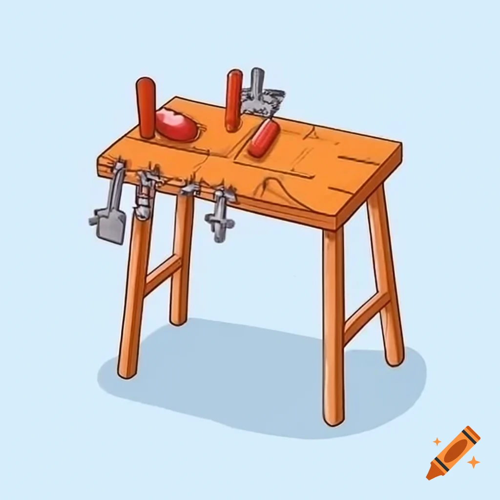 Cartoon workbench with tools