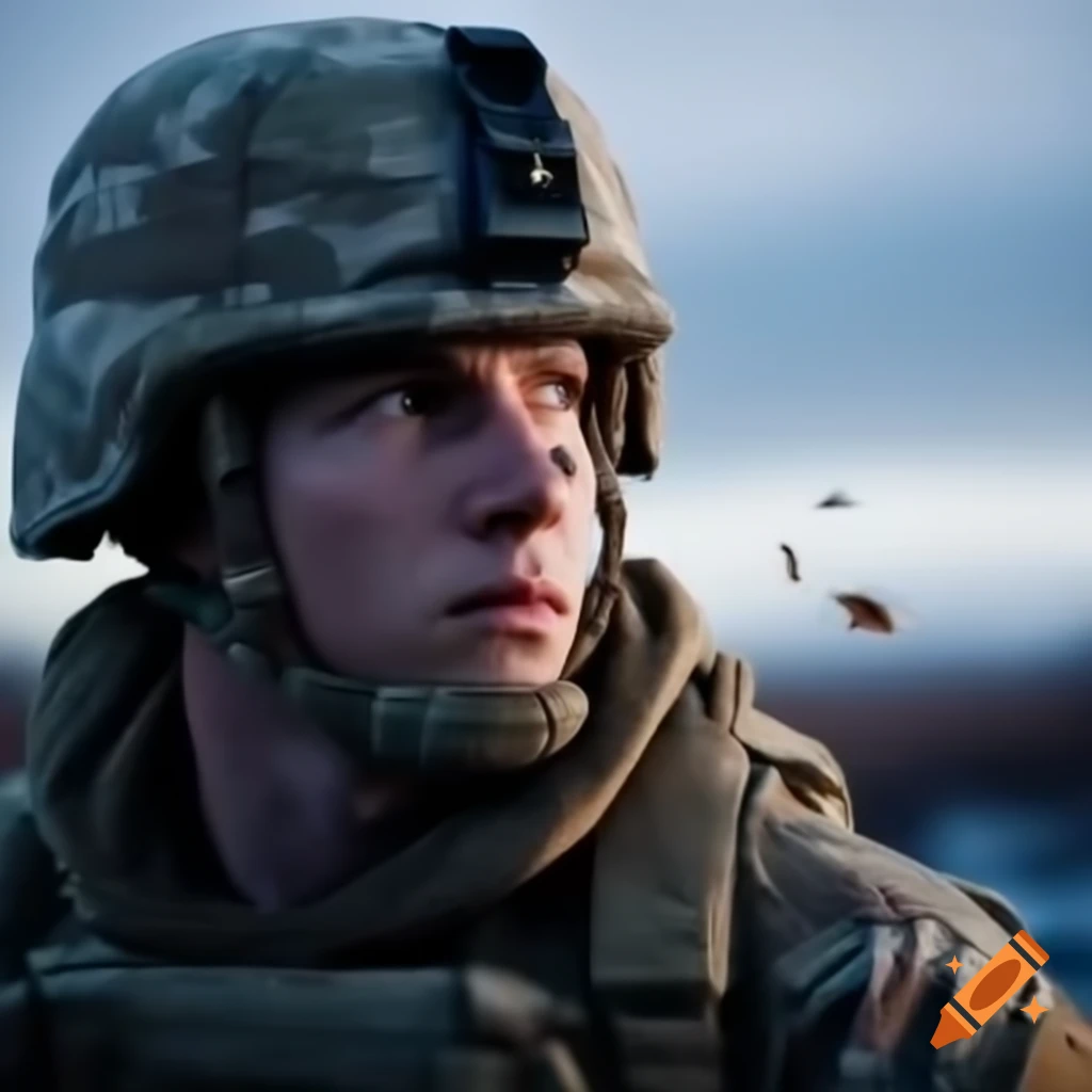 American soldier examining the ground for insects in winter setting