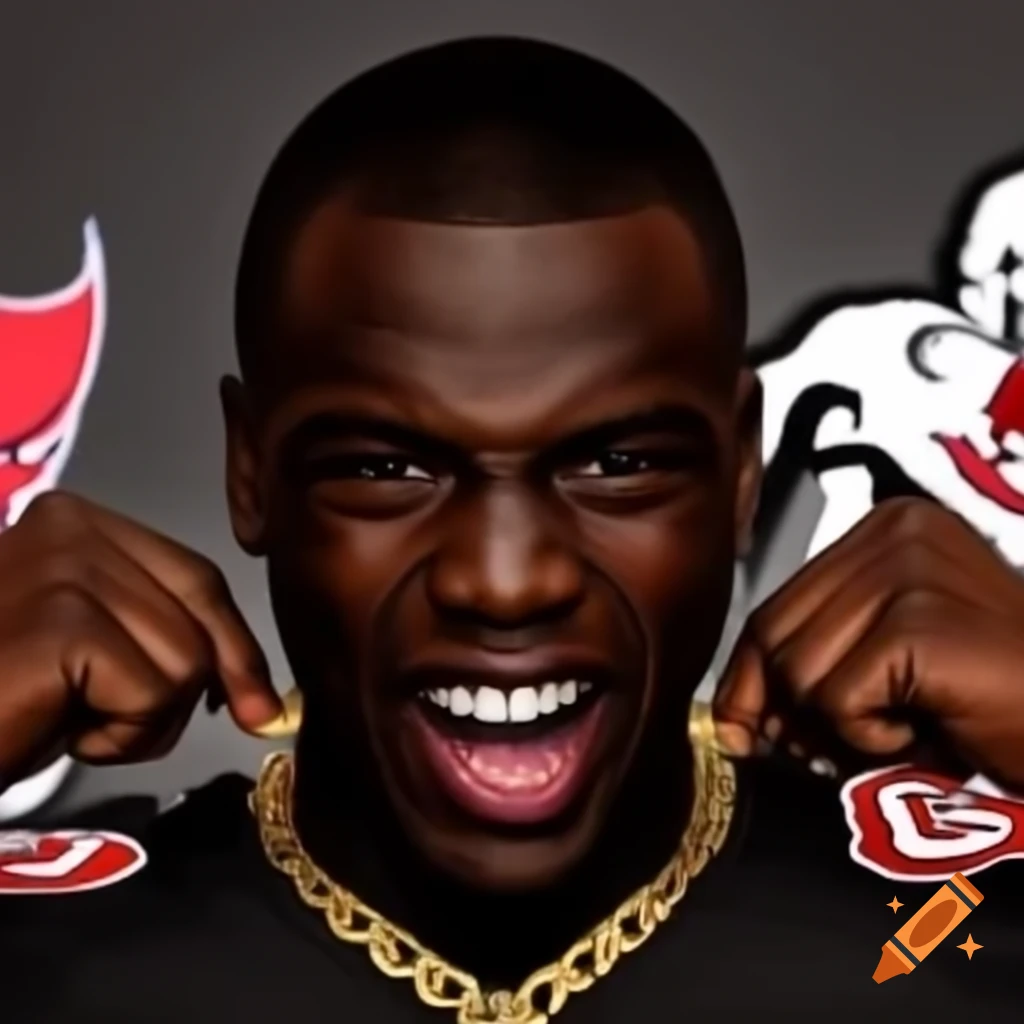 Black Football Player With Waves Haircut Wearing Gold Buccaneers Chain 