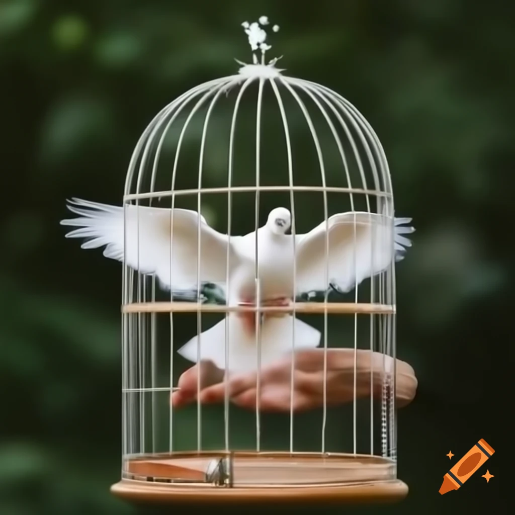 Cage with a white dove inside, high quality image