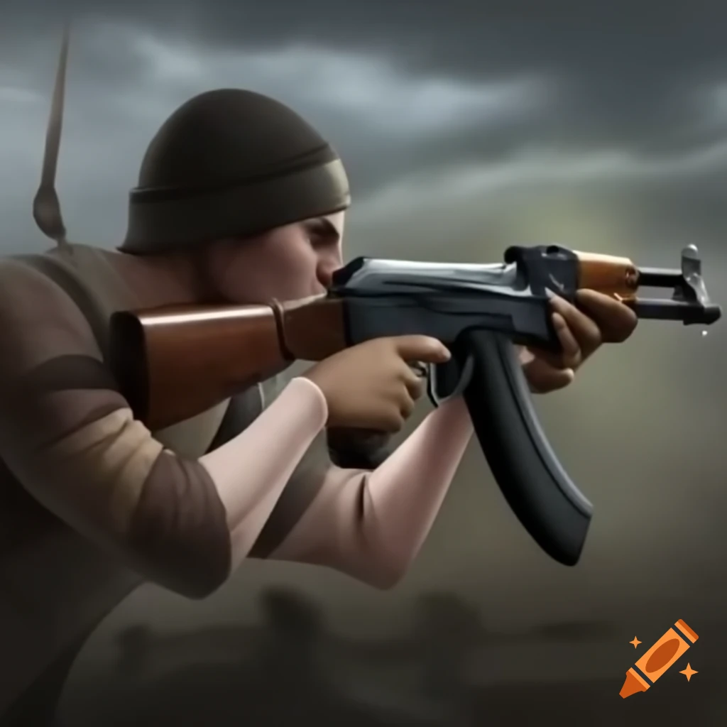 Shooter aiming AK47 at target