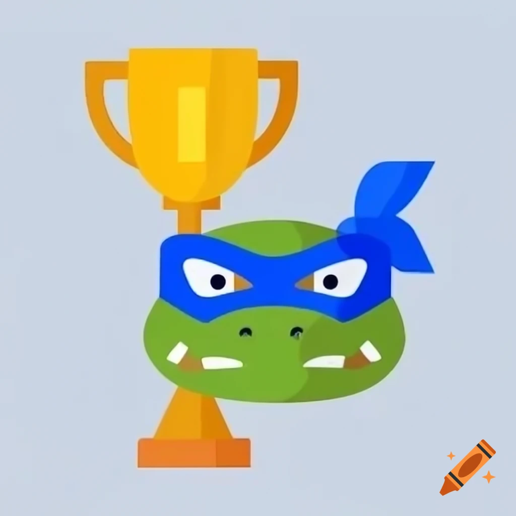 Golden trophy adorned with blue ninja turtle mask in flat design