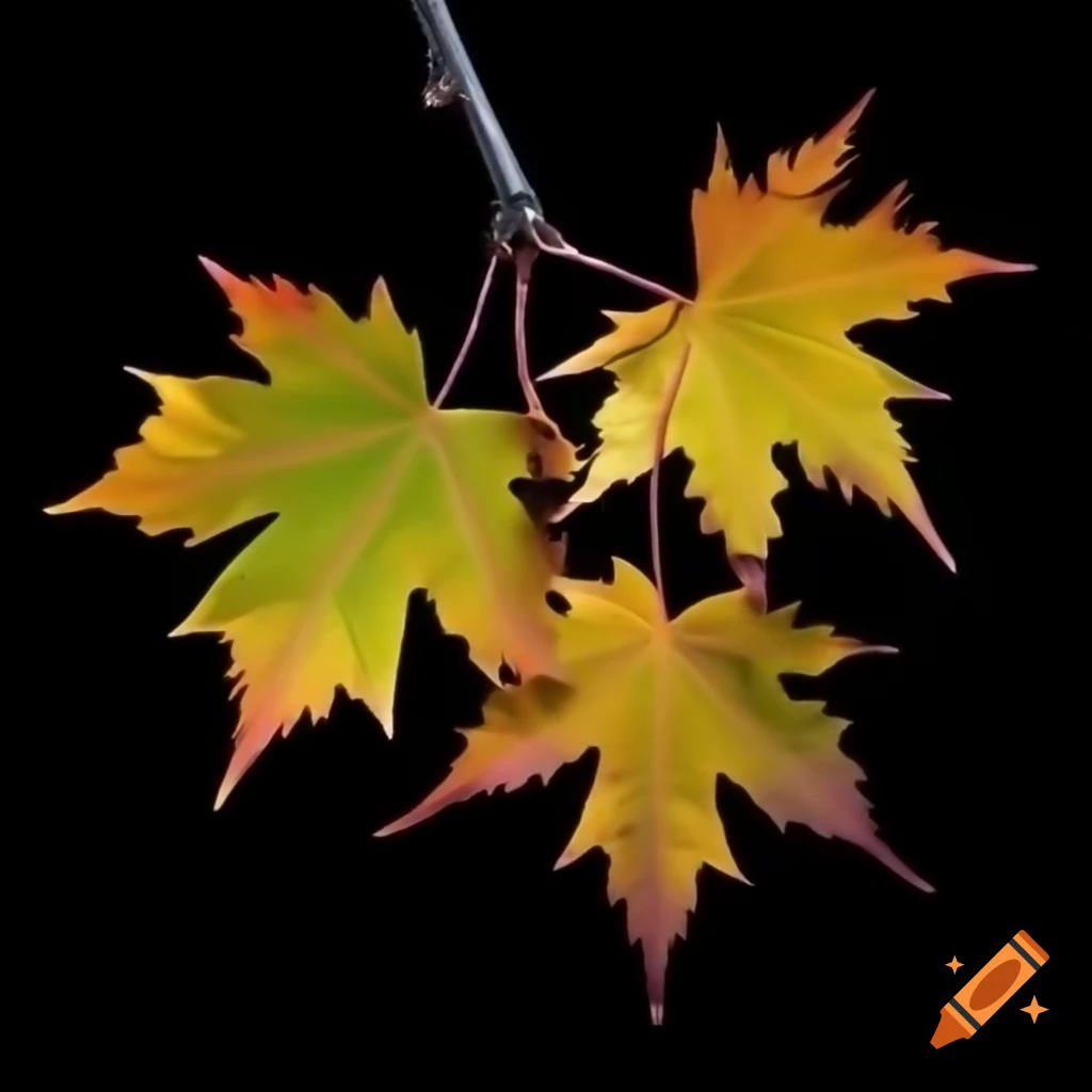 Maple leaves on a branch against black background