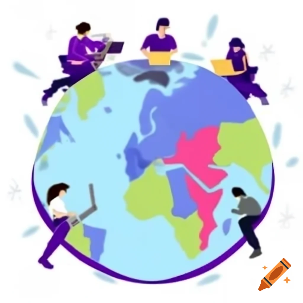 World map highlighting active freelancers with colorful collage of diverse professionals