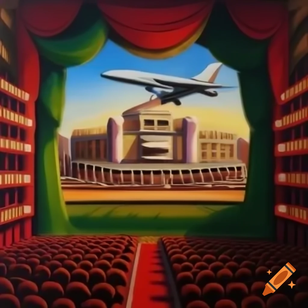 Theater scene with an airplane in the background