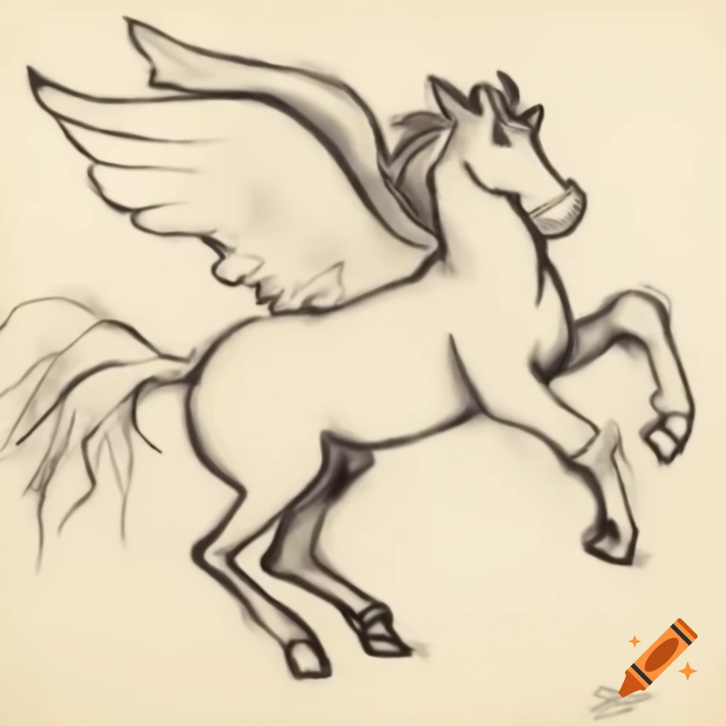 Cubist sketch of pegasus inspired by Greek mythology