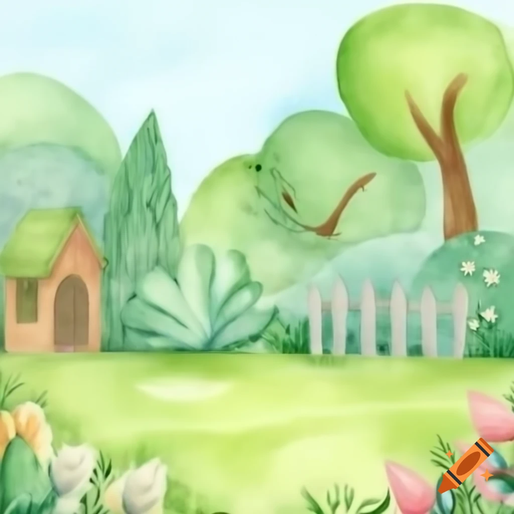 Cartoon garden in watercolor style