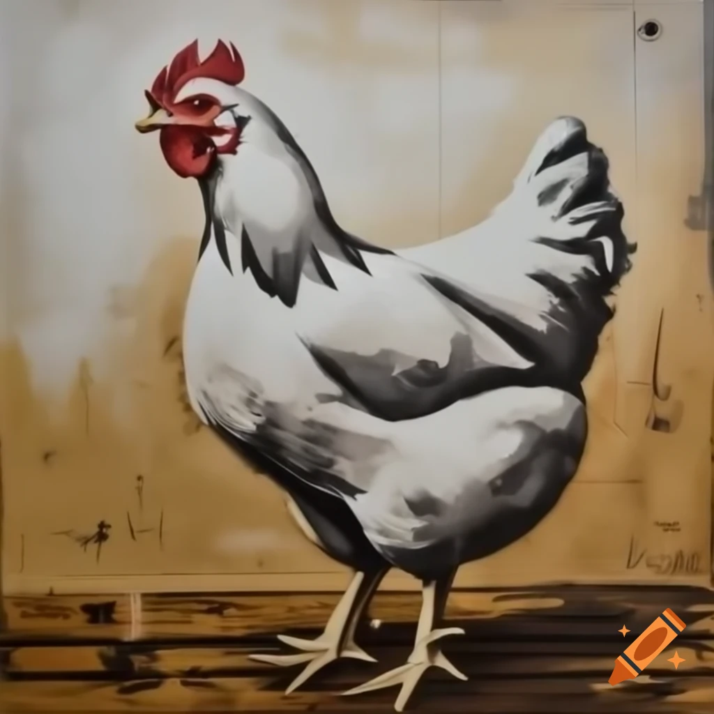 Vintage monotone design of a chicken on a farm