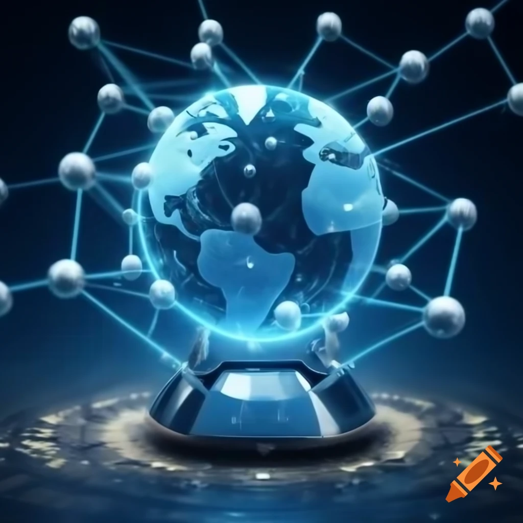 Futuristic network globe of nodes connected to router