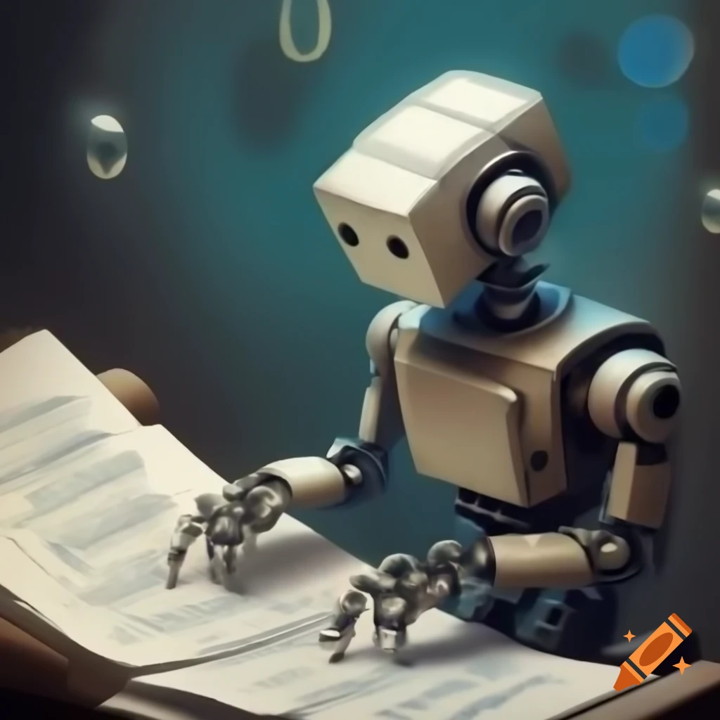 Robot composing music in an artistic drawing