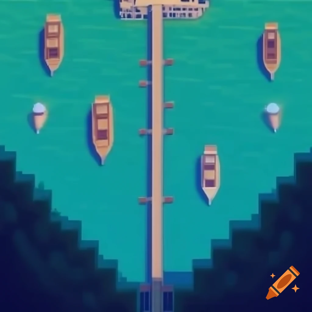 Top perspective of a pixelated port without boats