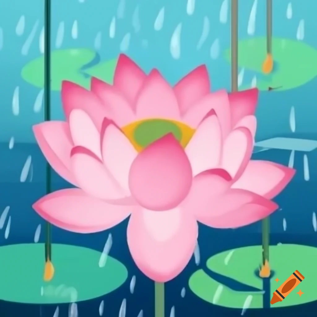Pink lotus flower in heavy rainfall