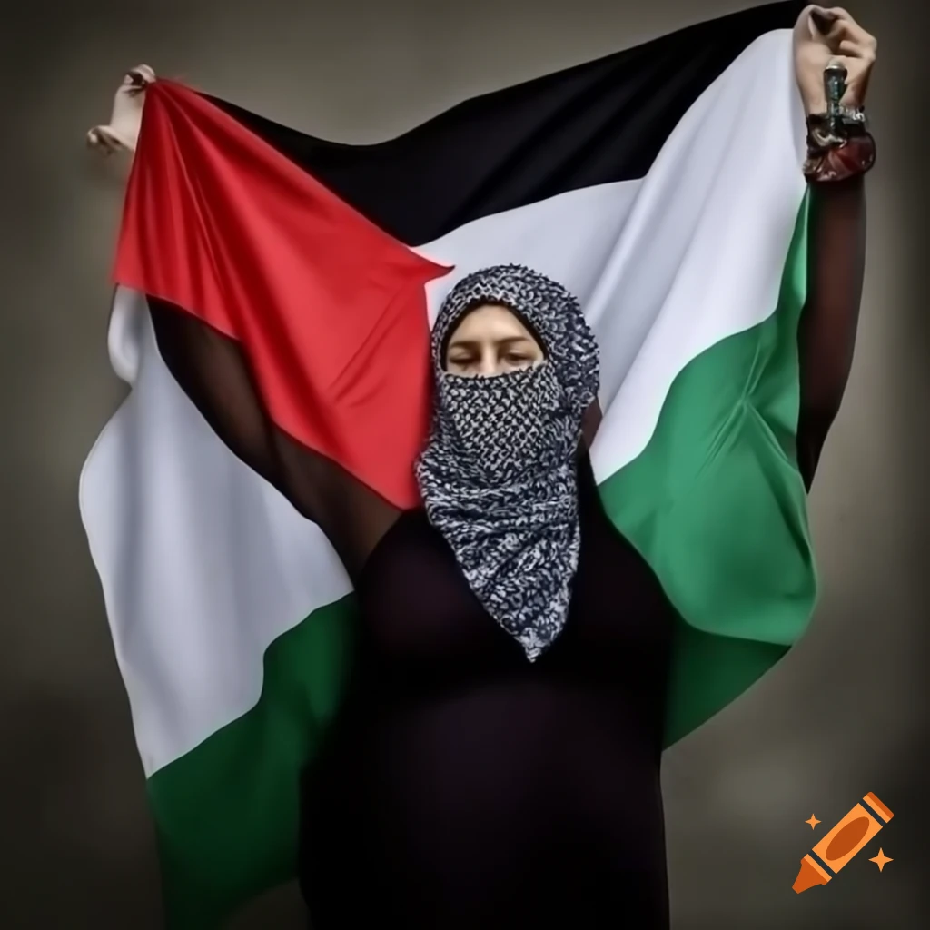 Woman holding Palestinian flag