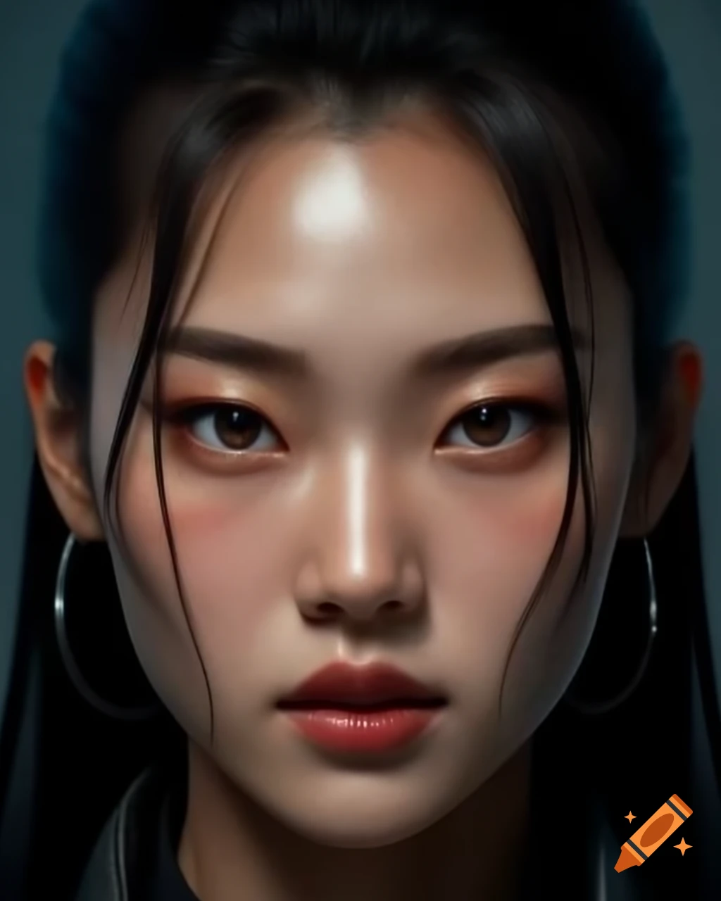 Cyberpunk style portrait of a young Korean woman with high detail and realistic features