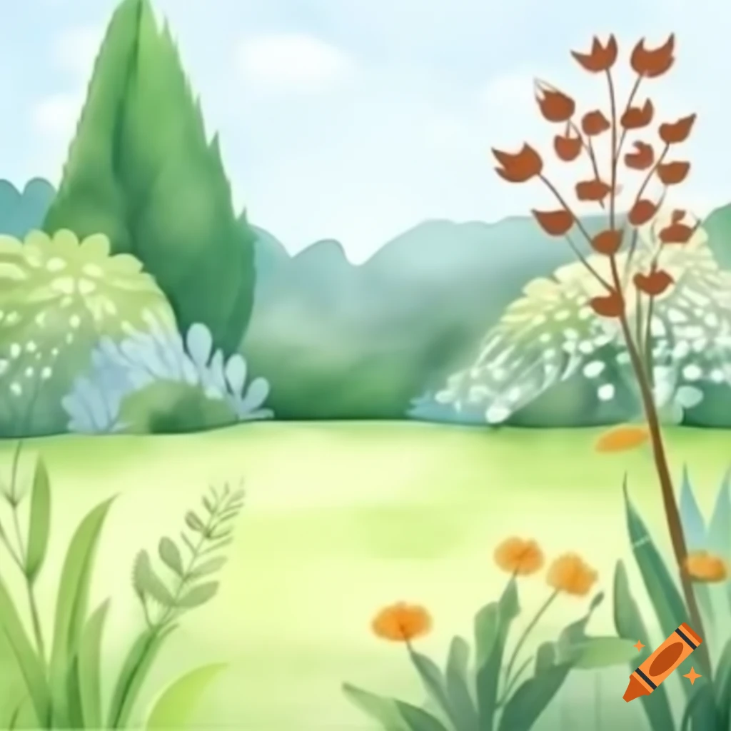 Cartoon garden in watercolor style