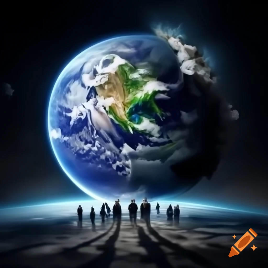 Concept of planet Earth being consumed by people, symbolic representation