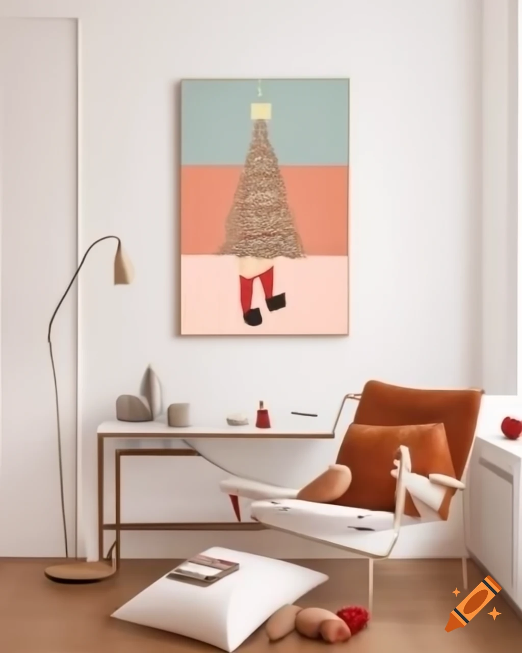 Modern cozy Christmas-themed painting in pastel tones