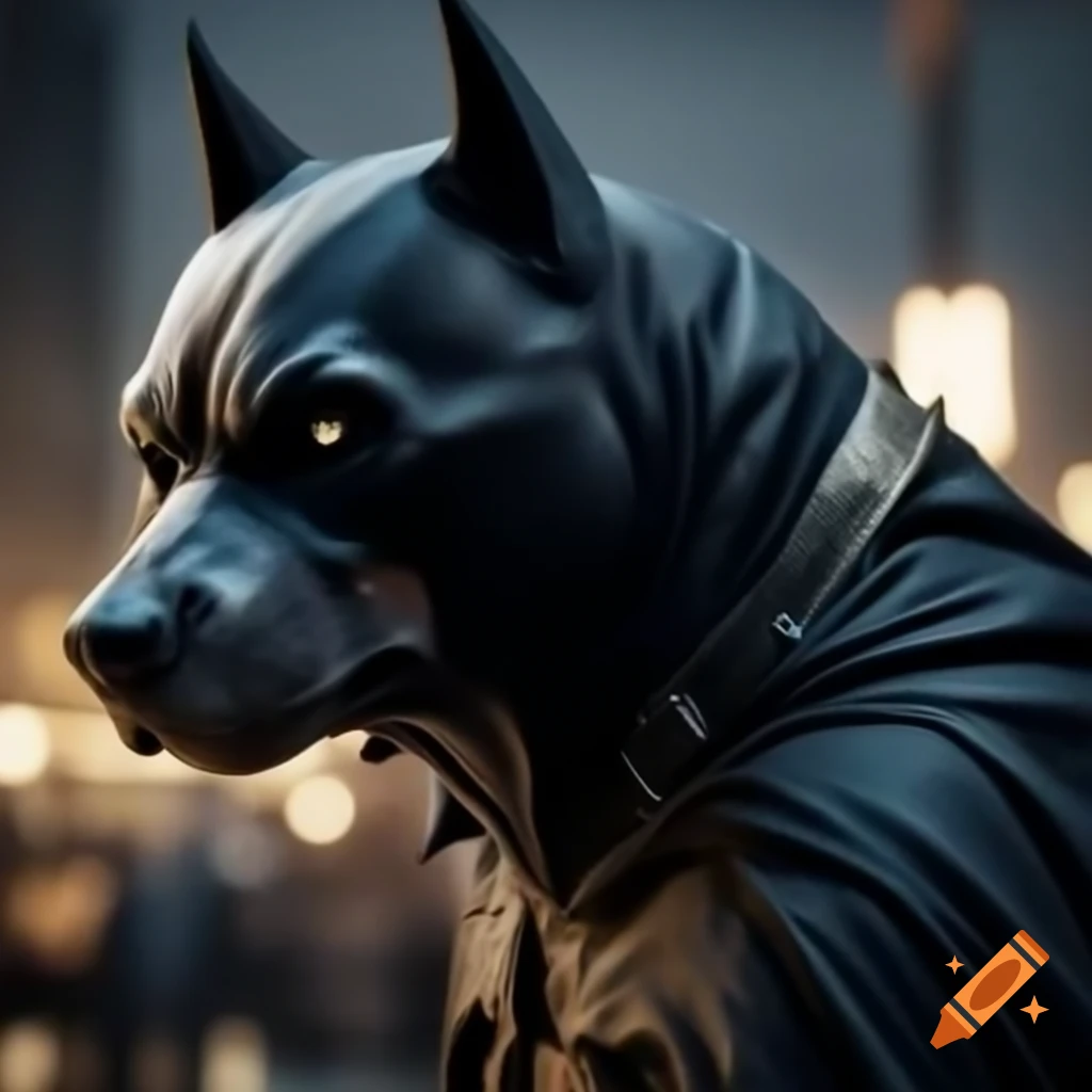 Realistic depiction of a dog dressed as Batman