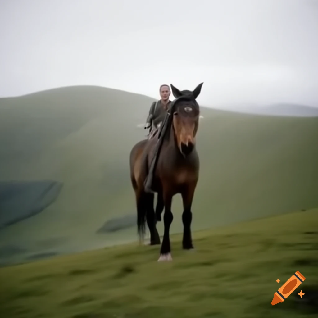 Man with horse on a green hill