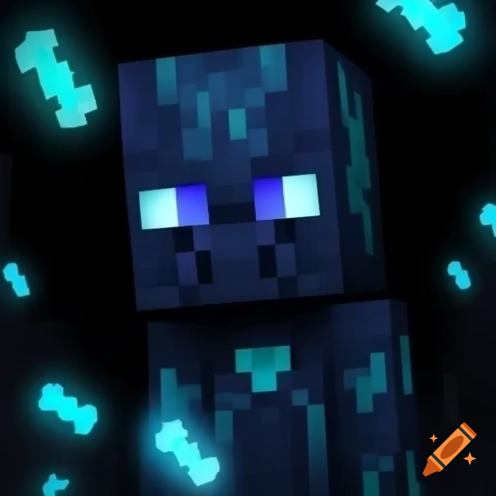 Minecraft villager with dark blue skin and glowing turquoise eyes