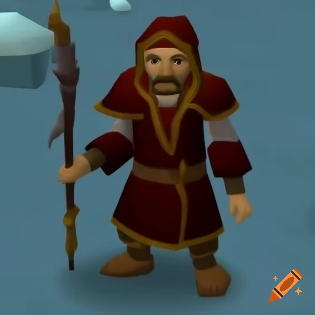Trump lookalike in RuneScape style wearing elder chaos robes and casting ice barrage
