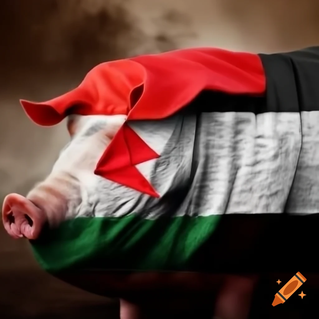 Pig wrapped in Palestinian flag