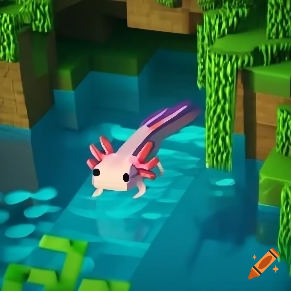 Minecraft axolotl swimming in lush cave, marker drawing