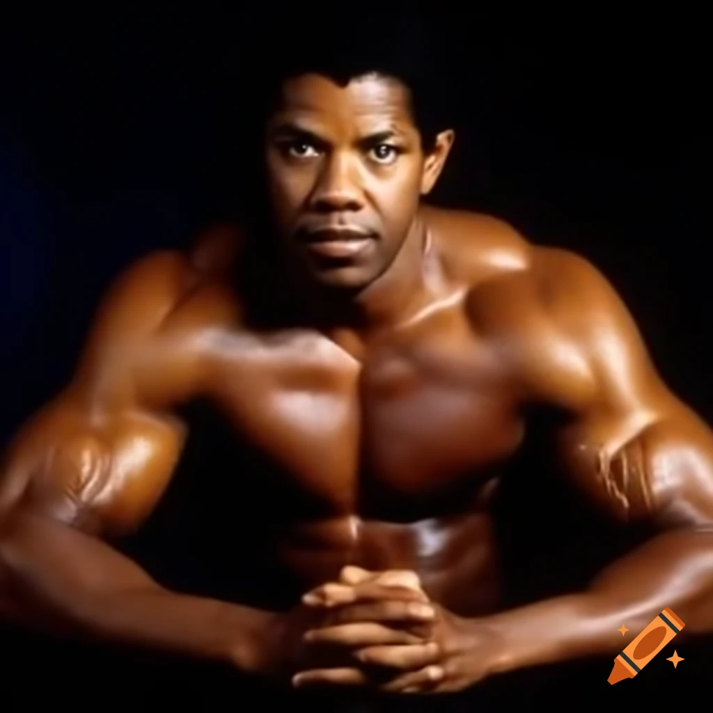 Denzel Washington with exaggerated muscular physique