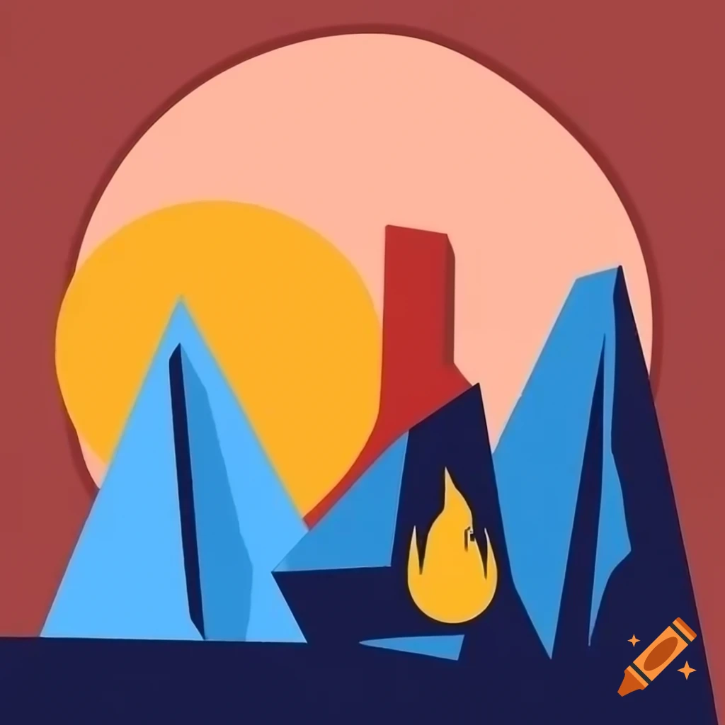 Abstract cubist art of Patagonian glacier at sunset with geometric forms