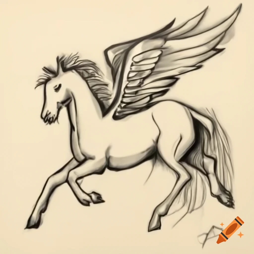 Cubist sketch of pegasus inspired by Greek mythology