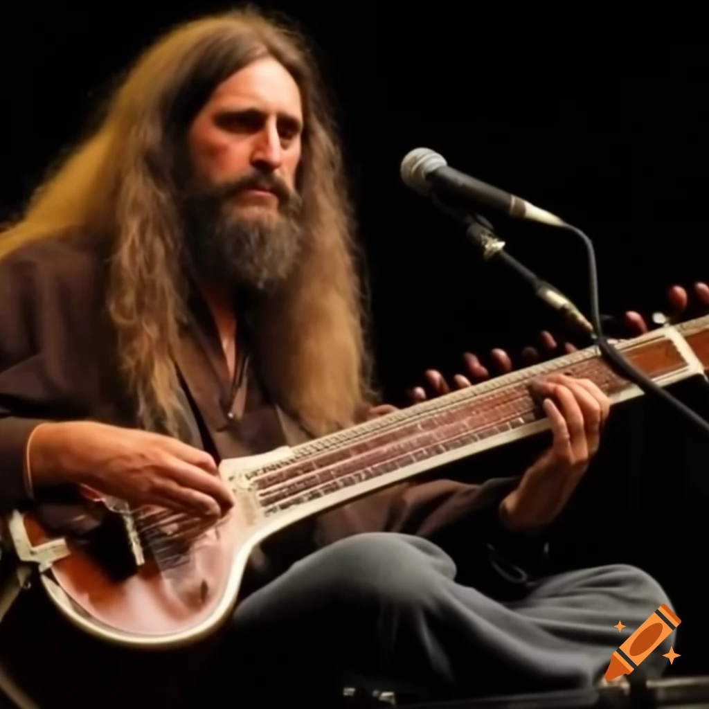 Old hippie playing sitar