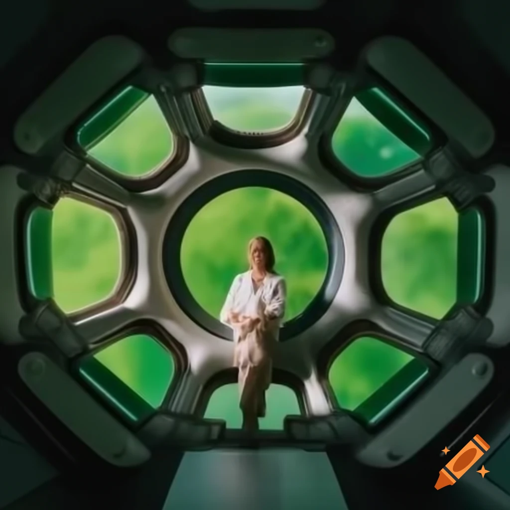 Art Studio Aboard Spaceship With Large Oval Windows And Green And art-studio-aboard-spaceship-with-large-oval-windows-and-green-and
