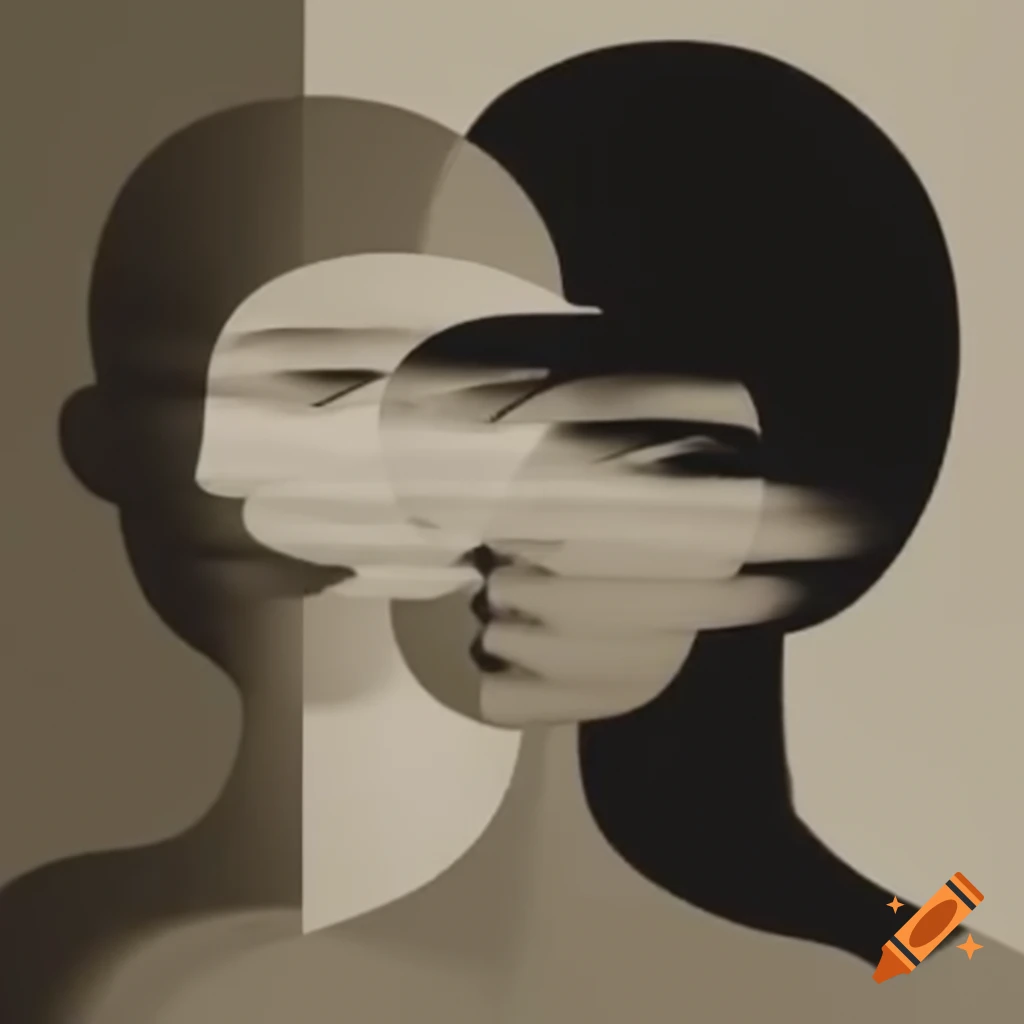 Surrealist artwork in black, white, grey, and sepia tones