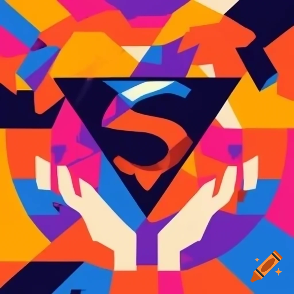 Abstract geometric superhero holding apple logo