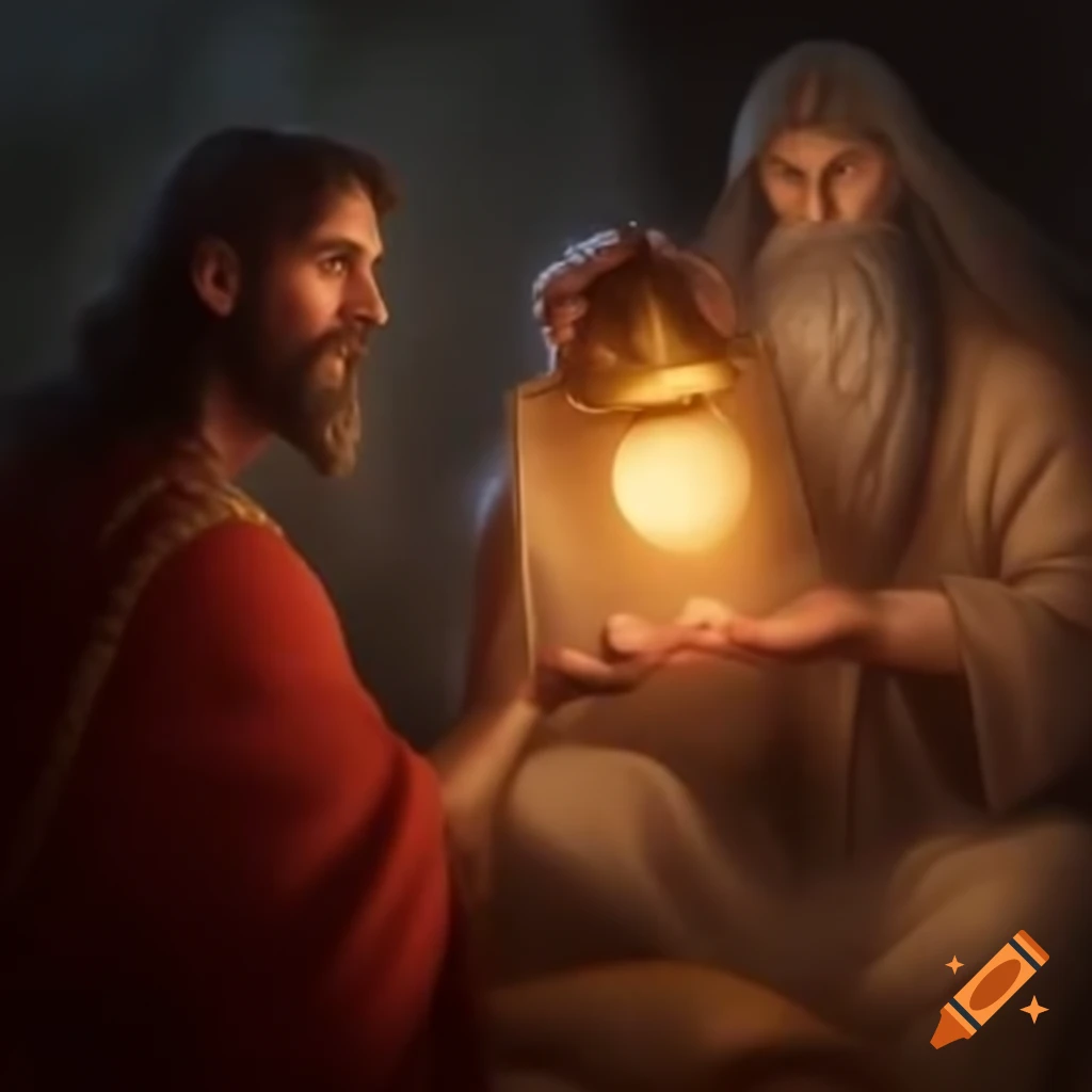 Deity on throne presenting a powerful lamp